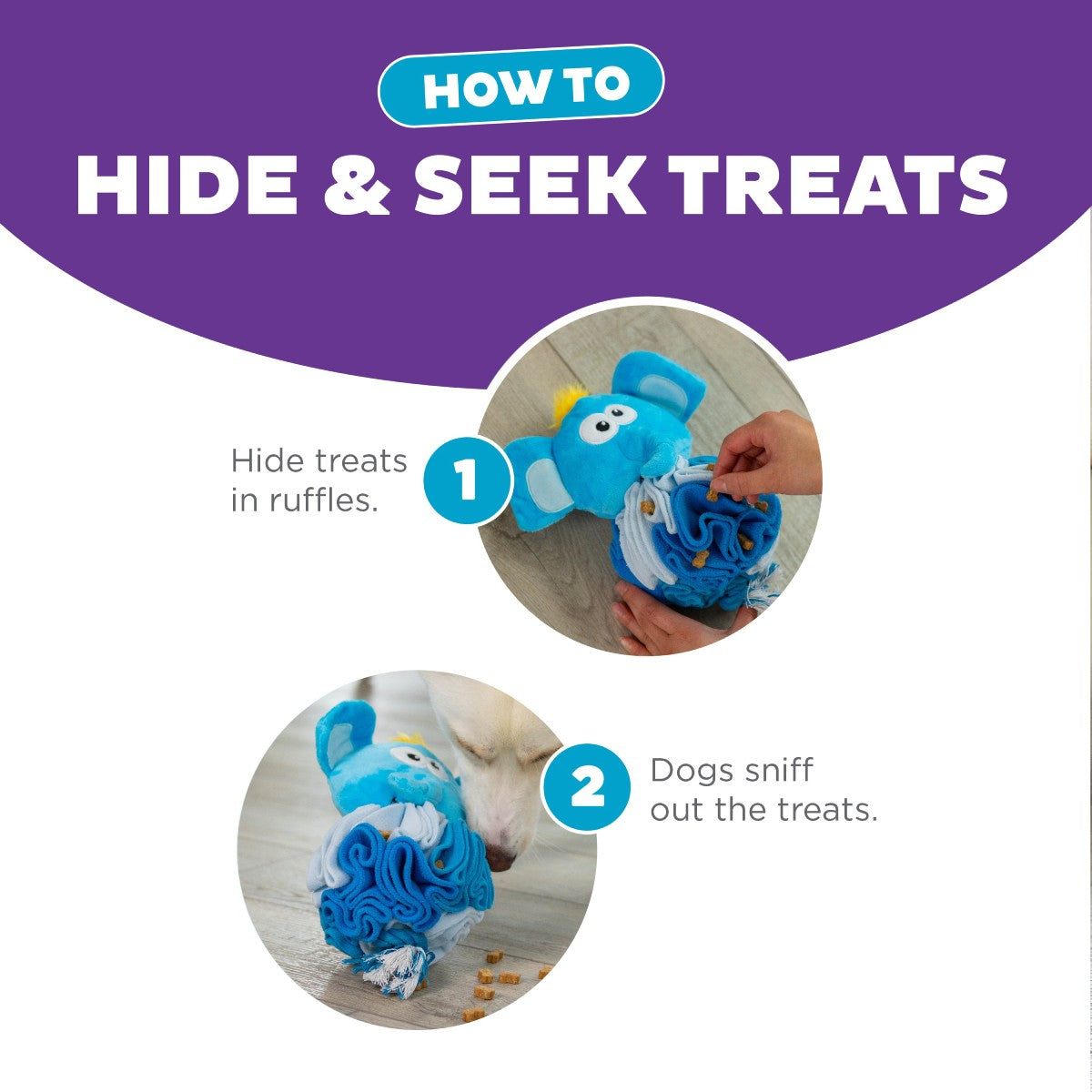 How to use Nina Ottosson Stuff N Snuffle Elephant by hiding treats in the snuffle layers for dog nose work