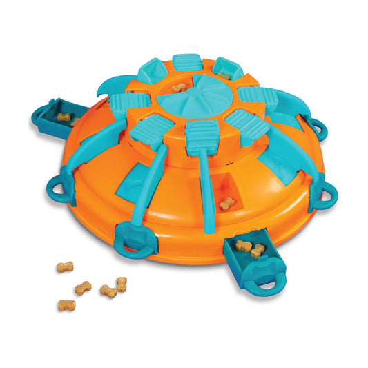 Nina Ottosson Tower of Treats dog puzzle with layered treat compartments for advanced enrichment