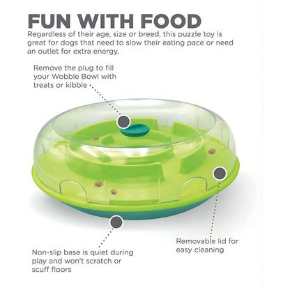 Wobble Bowl features non slip base and removable lid for easy cleaning