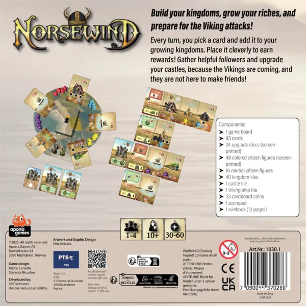 Norsewind board game box back showing components and gameplay overview