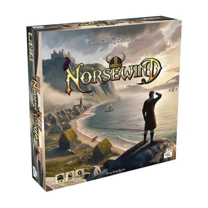 Norsewind Viking strategy board game box front with coastal kingdom artwork