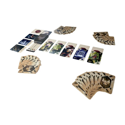 Odd Shop Card Game components arranged for play with item cards and player card hands