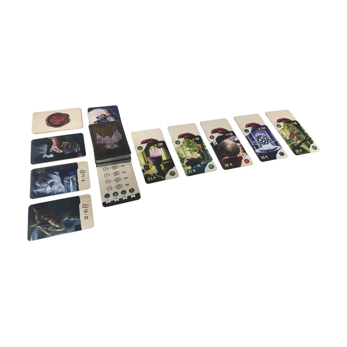 Odd Shop Card Game auction layout with item cards, authentication cards, experts and overview card