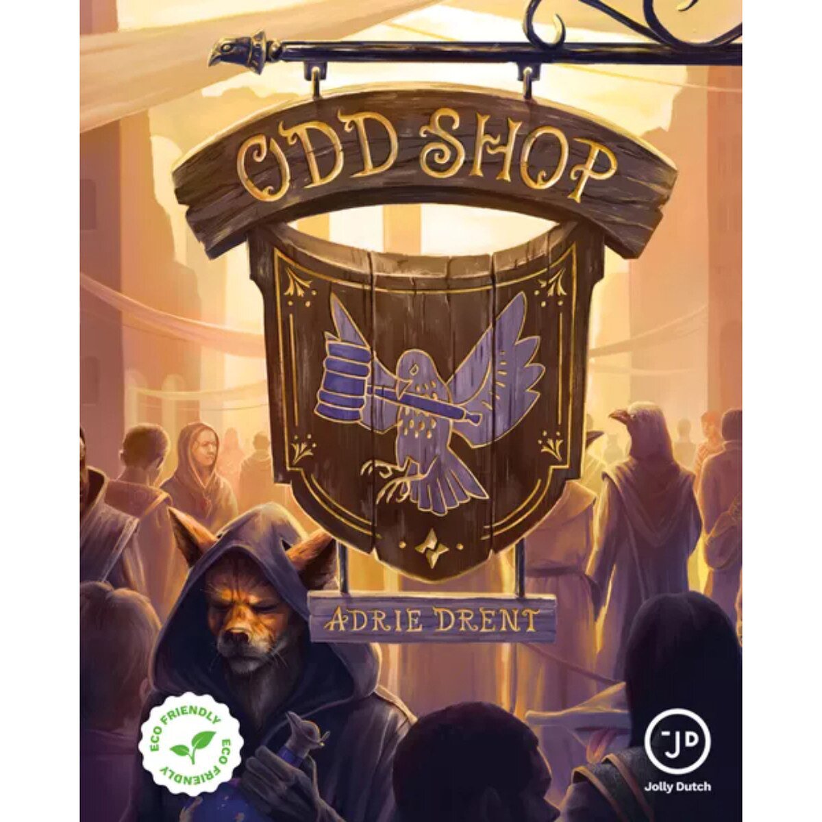 Odd Shop Card Game front artwork showing the Odd Shop sign and fantasy collectors