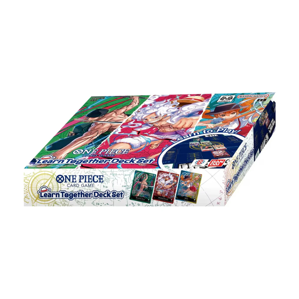 One Piece Card Game Learn Together Deck Set LT-01 angled box showing Bandai beginner deck set packaging
