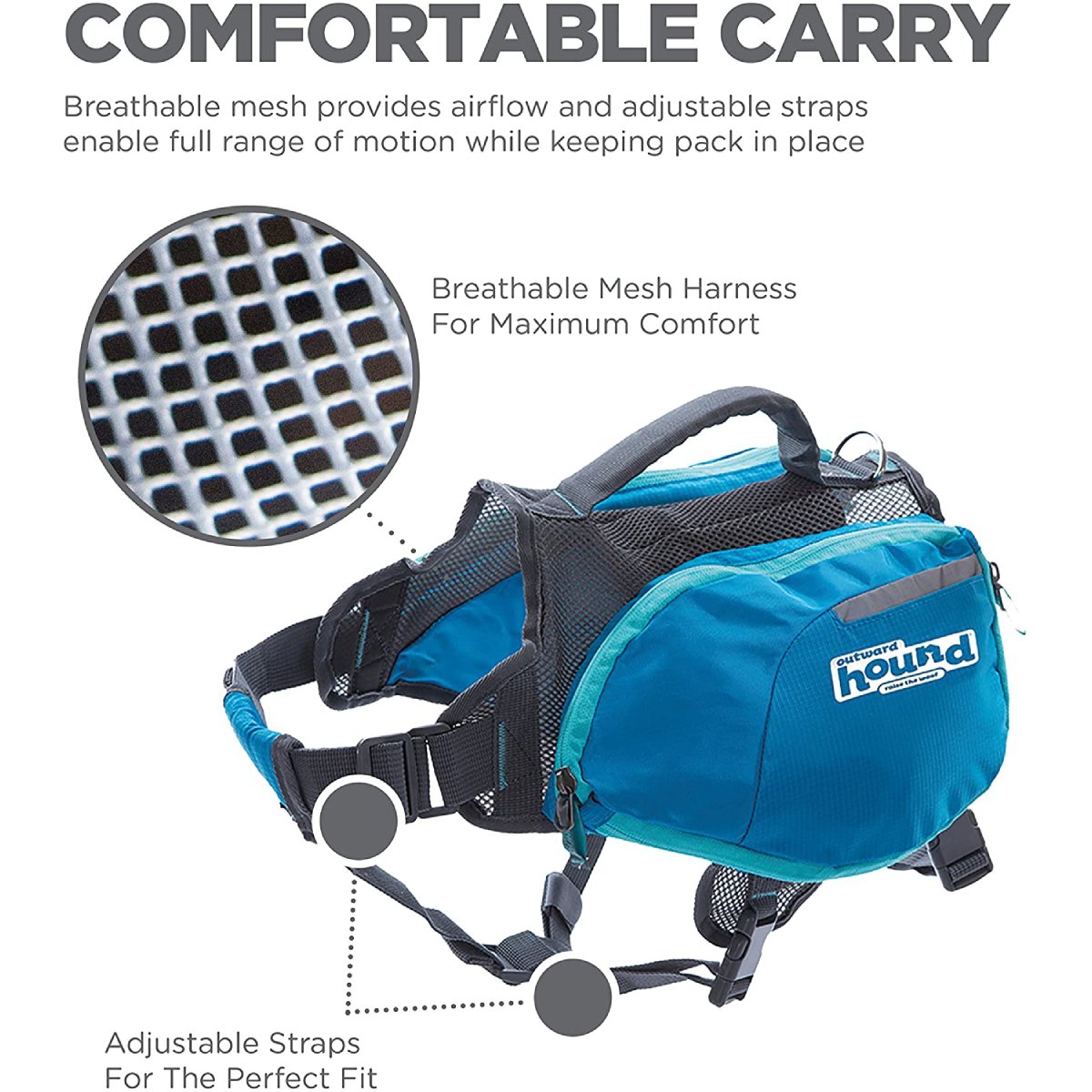 Outward Hound DayPak dog backpack showing breathable mesh harness and adjustable straps