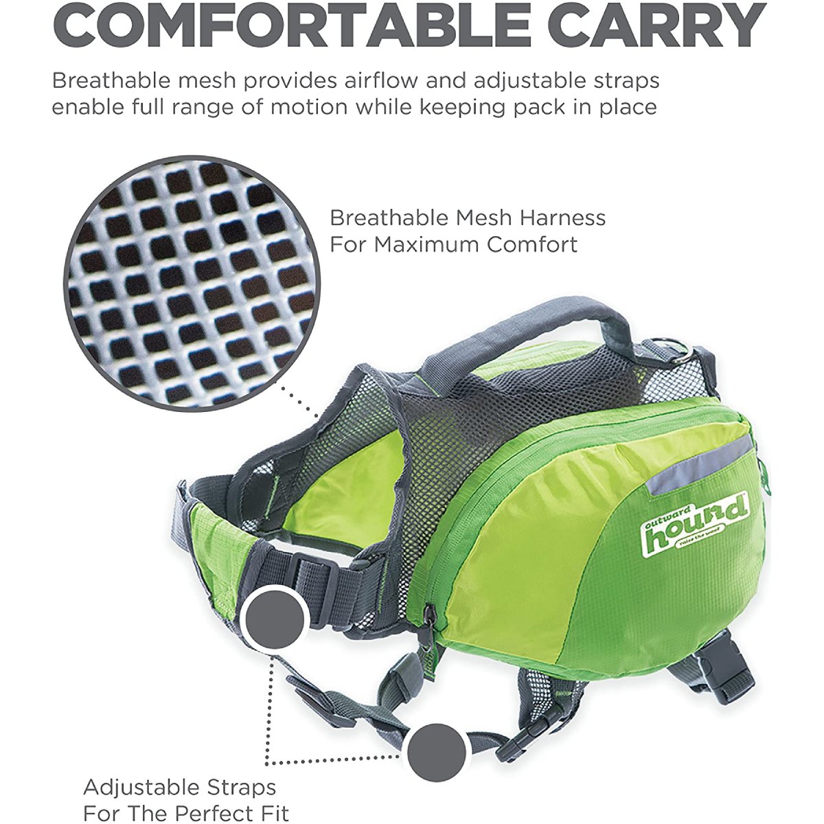 Outward Hound DayPak dog backpack breathable mesh harness and adjustable straps for comfortable carrying