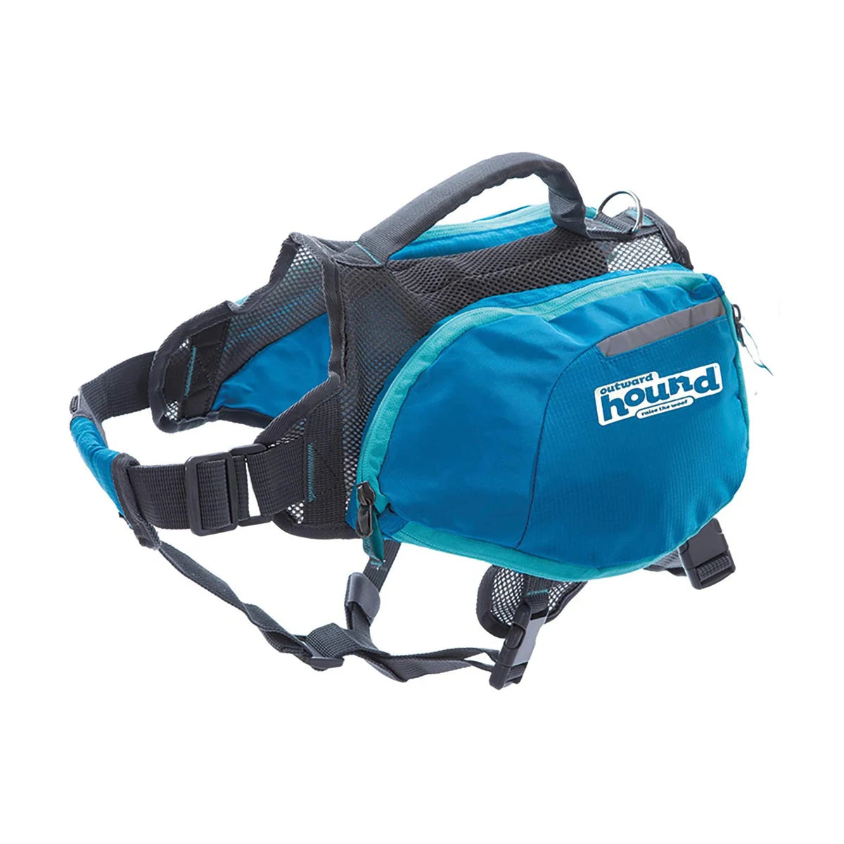 Outward Hound DayPak Saddleback Dog Backpack in blue with four expandable storage pockets