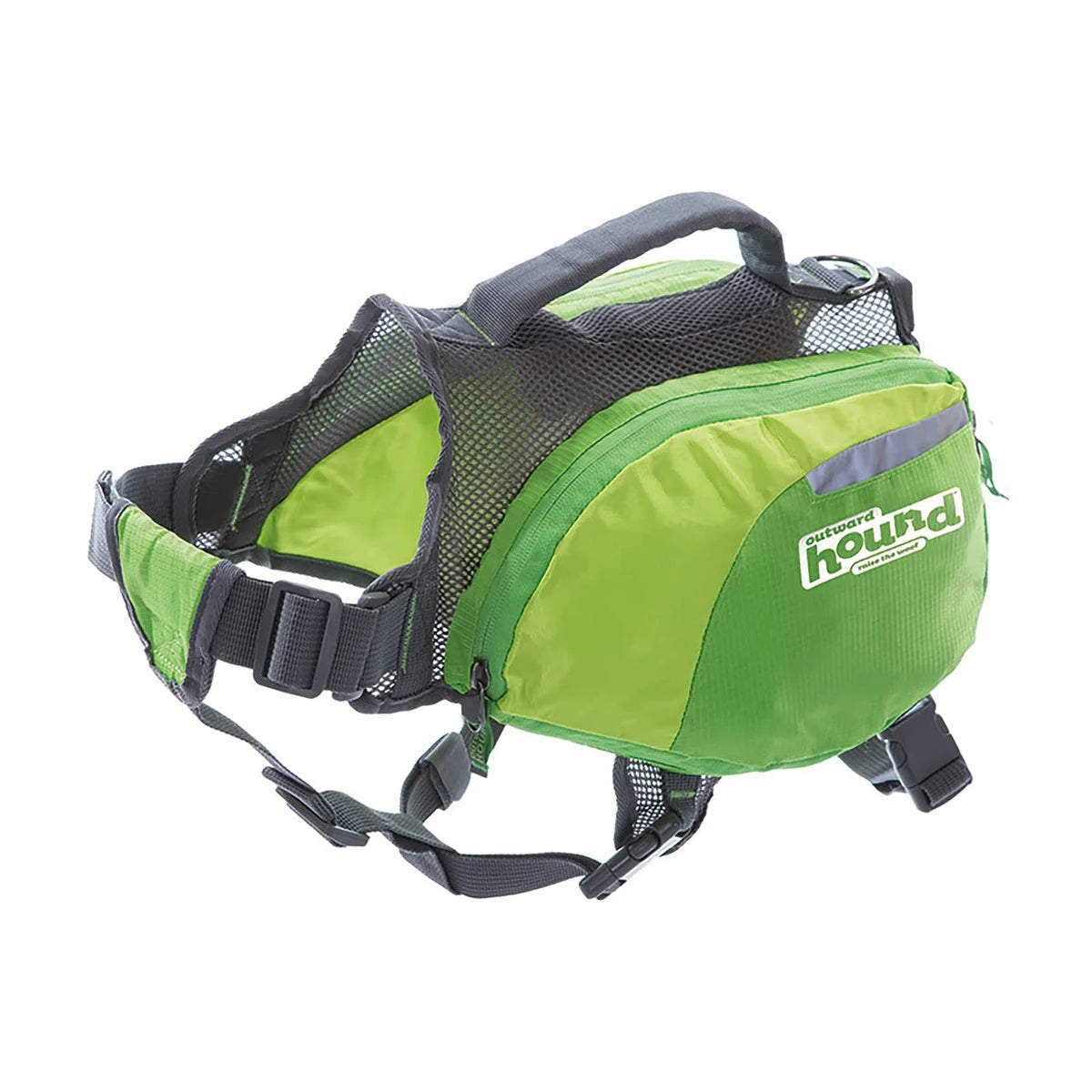 Outward Hound DayPak Saddleback Dog Backpack in Green with expandable storage pockets and adjustable straps