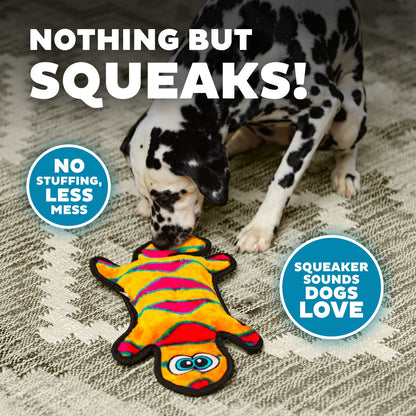 Dog playing with Outward Hound Durablez Gecko Orange Large stuffing-free squeaky plush toy