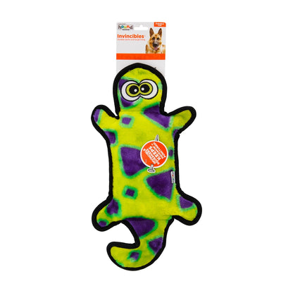 Outward Hound Durablez Gecko Yellow Large plush squeaky dog toy in retail packaging