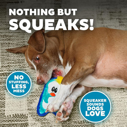 Dog playing with the Outward Hound Durablez Mini Penguin stuffing-free squeaky dog toy