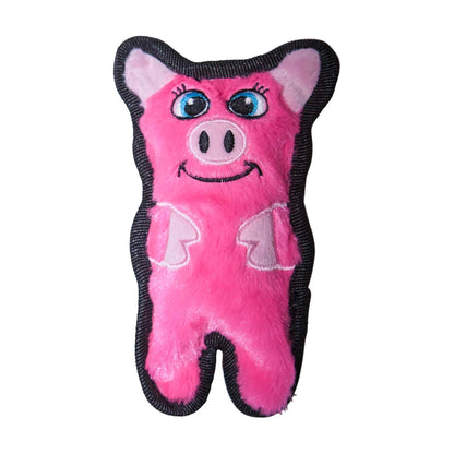 Outward Hound Durablez Mini Pig pink plush squeaky dog toy with black reinforced edging