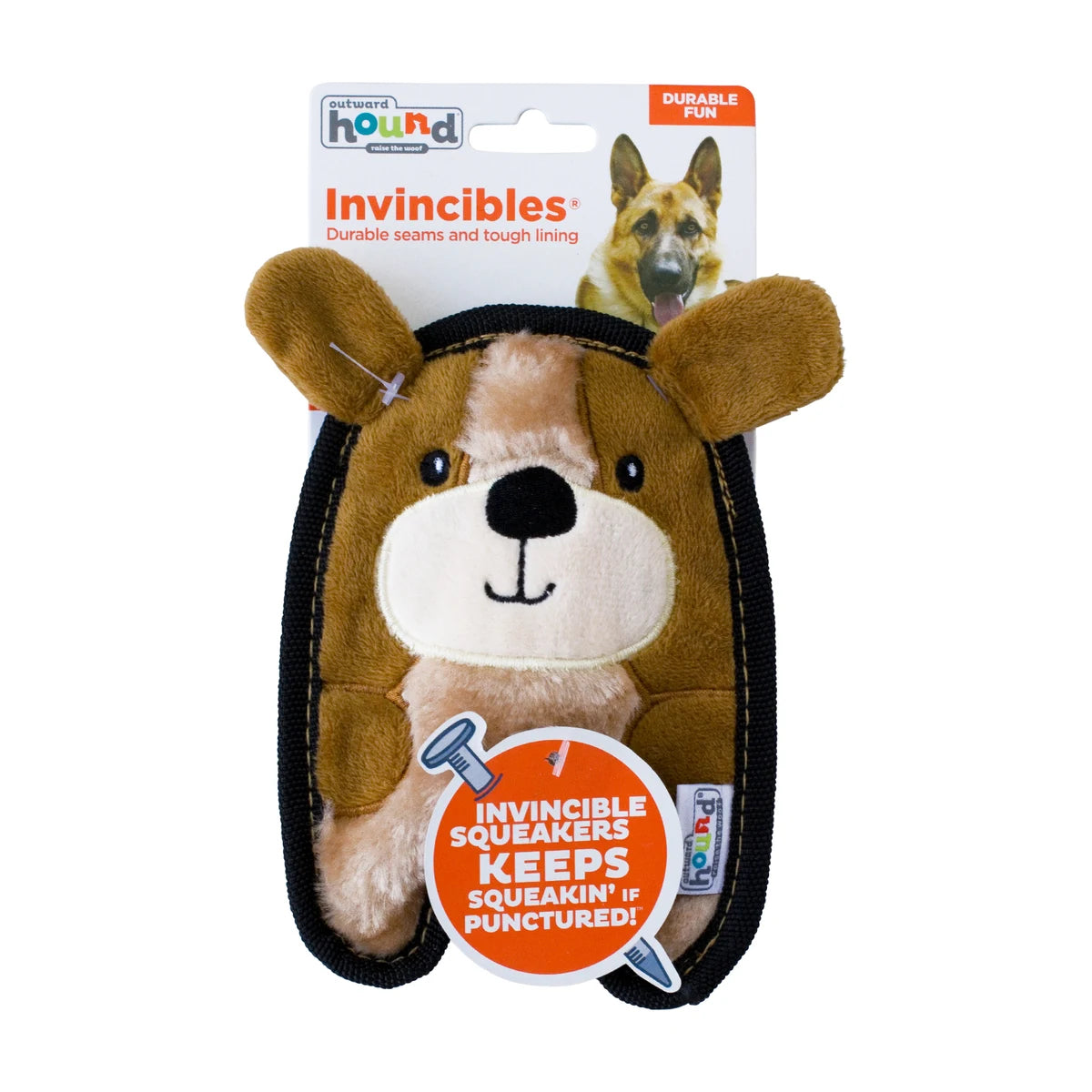 Outward Hound Durablez Mini Puppy plush dog toy in retail packaging