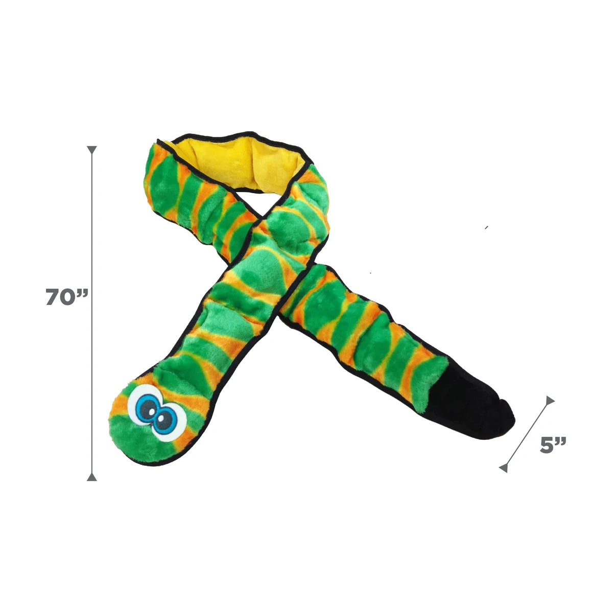 Outward Hound Durablez Snake Green XXL plush dog toy showing 177.8 cm length and 12.7 cm width