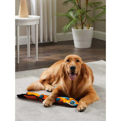 Dog with orange Outward Hound Durablez Snake Plush Dog Toy Large