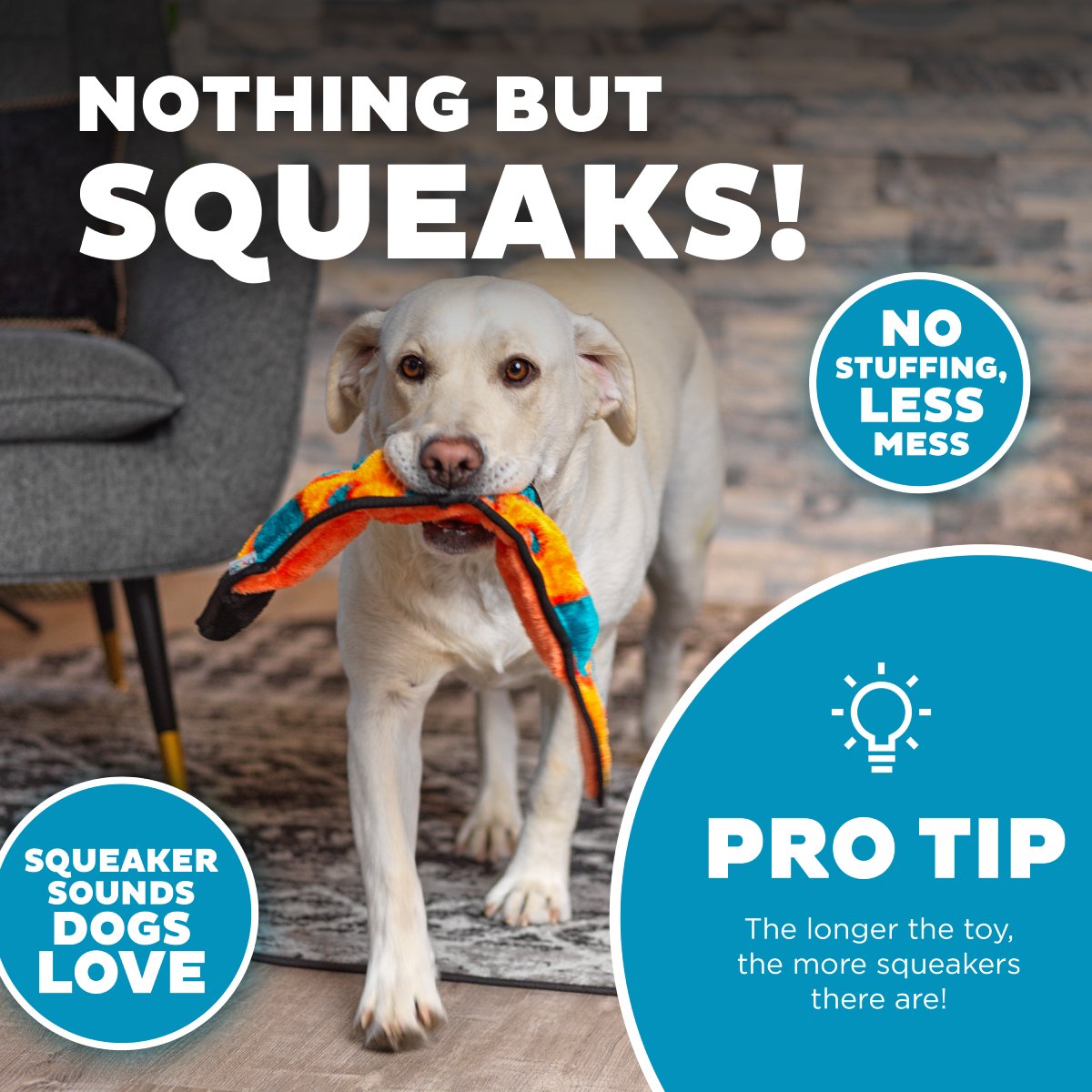 Outward Hound Durablez Snake Plush Dog Toy Large stuffing-free squeaker features