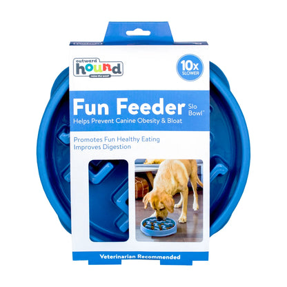 Outward Hound Fun Feeder Notch Blue slow feeder dog bowl Large in retail packaging