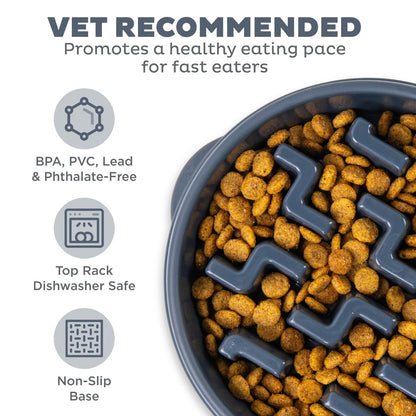 Outward Hound Fun Feeder Notch Carbon showing non-slip base, dishwasher-safe design and food-safe construction