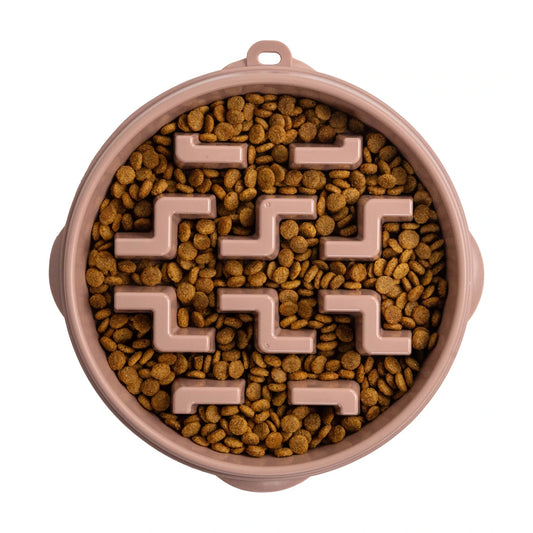 Outward Hound Fun Feeder Notch DRS Large slow feeder dog bowl filled with dry food