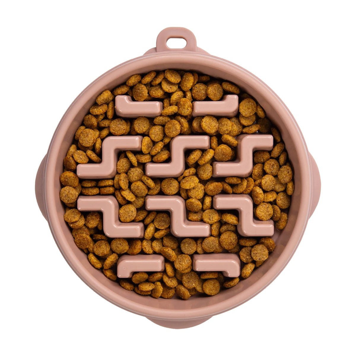 Outward Hound Fun Feeder Notch DRS Medium slow feeder dog bowl filled with dry food