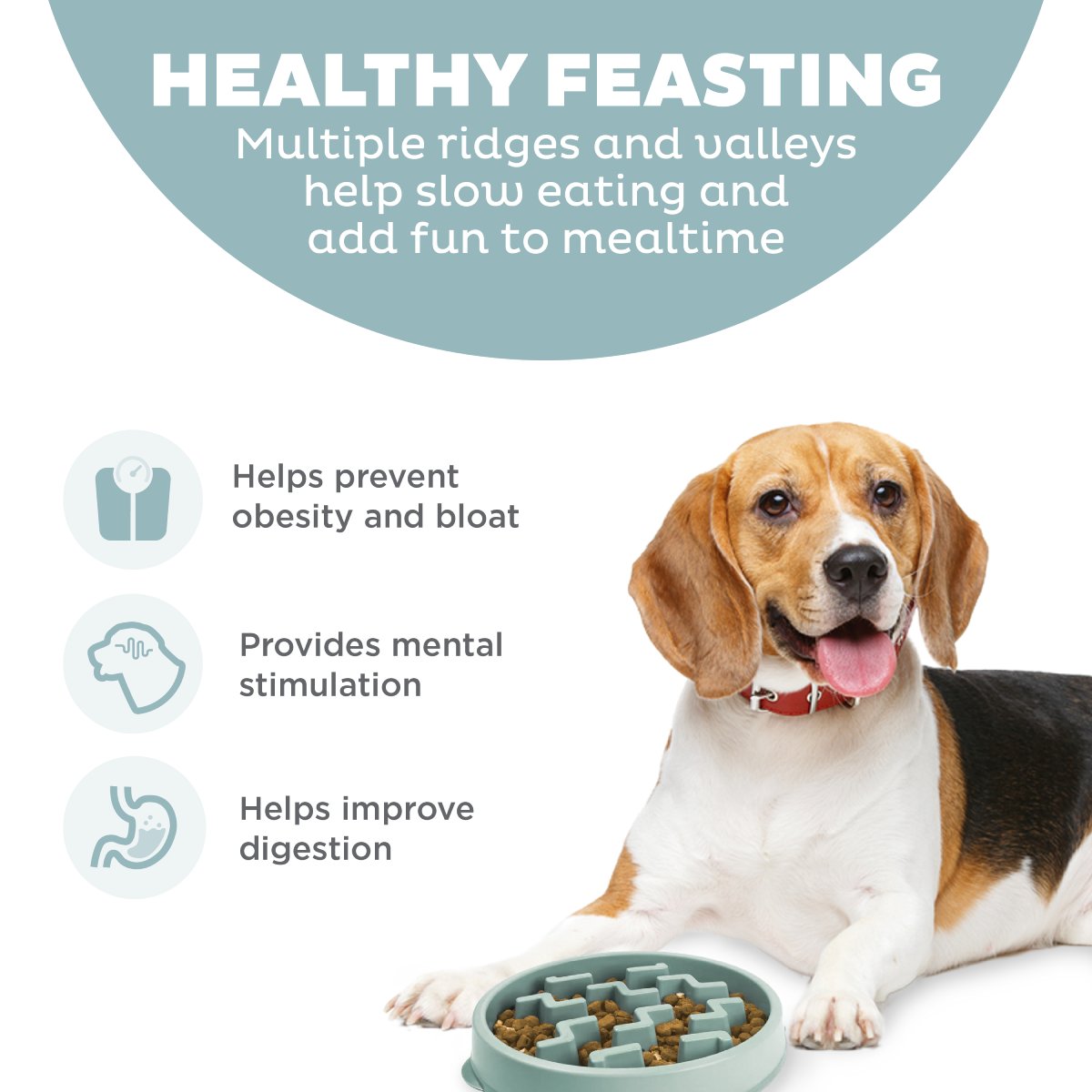 Outward Hound Fun Feeder Notch Sage showing raised maze design and mealtime benefits