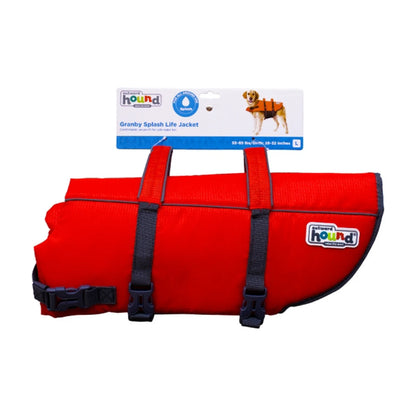 Outward Hound Granby Splash orange dog life jacket with adjustable straps and rescue handles