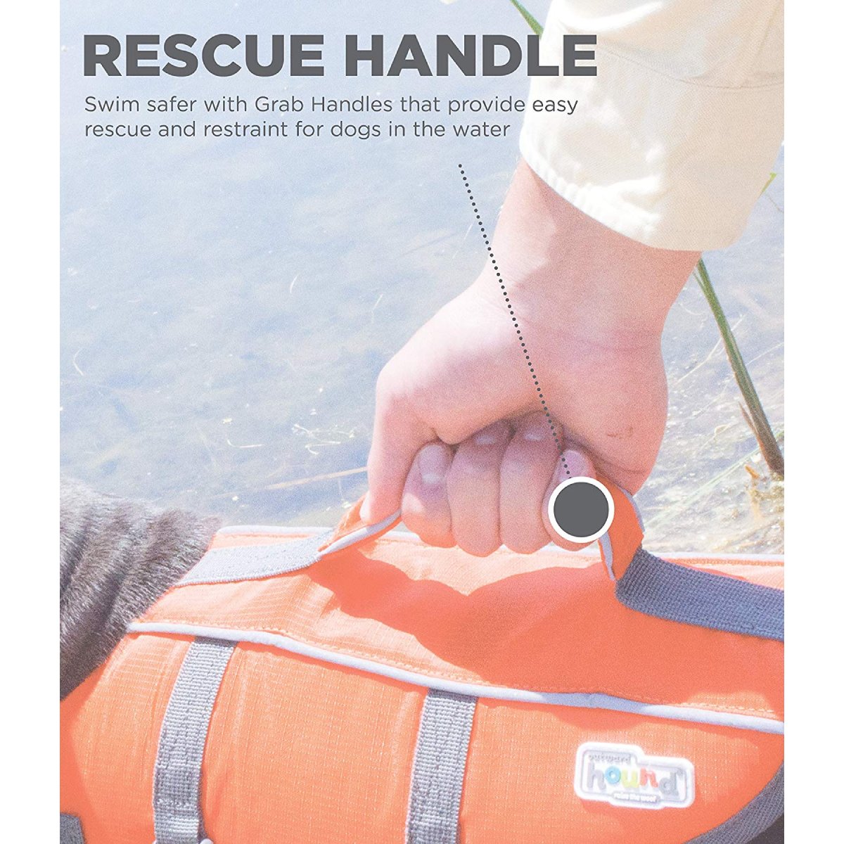 Outward Hound Granby Splash dog life jacket top rescue handle for lifting a dog from the water