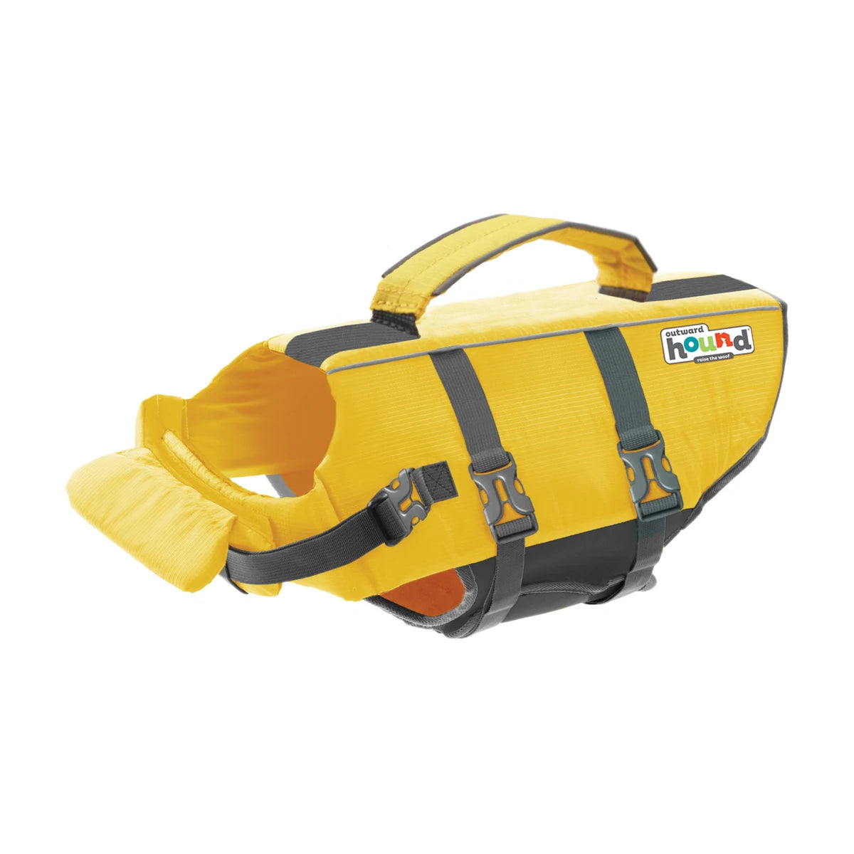 Outward Hound Granby Splash yellow dog life jacket with adjustable straps and rescue handle