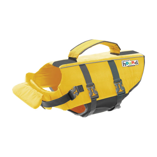Outward Hound Granby Splash yellow dog life jacket with adjustable straps and rescue handle