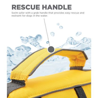 Outward Hound Granby Splash yellow dog life jacket top rescue handle