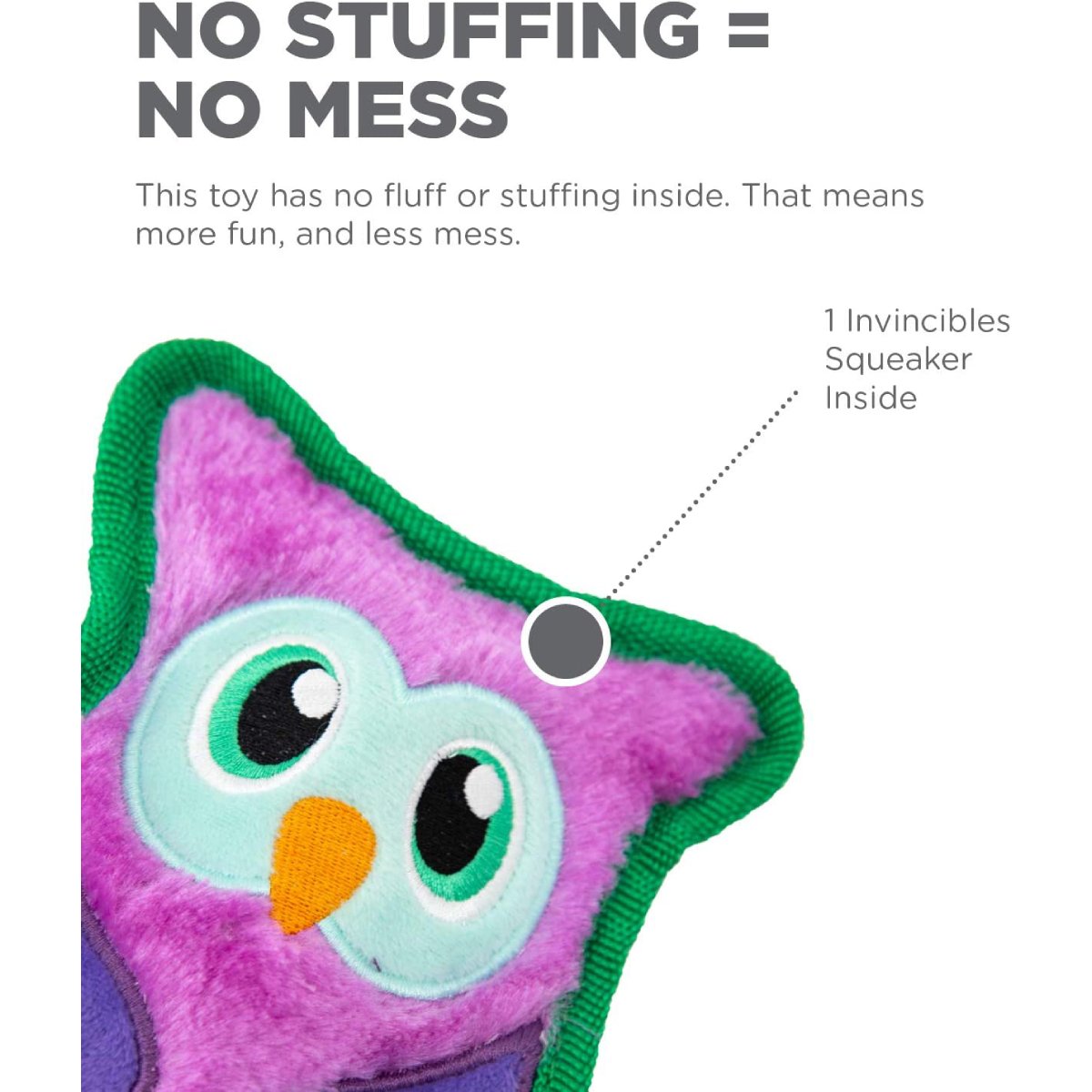 Outward Hound Invincibles Mini Owl stuffing-free plush dog toy with one internal squeaker