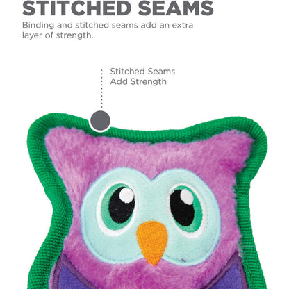 Outward Hound Invincibles Mini Owl plush dog toy showing reinforced binding and stitched seams
