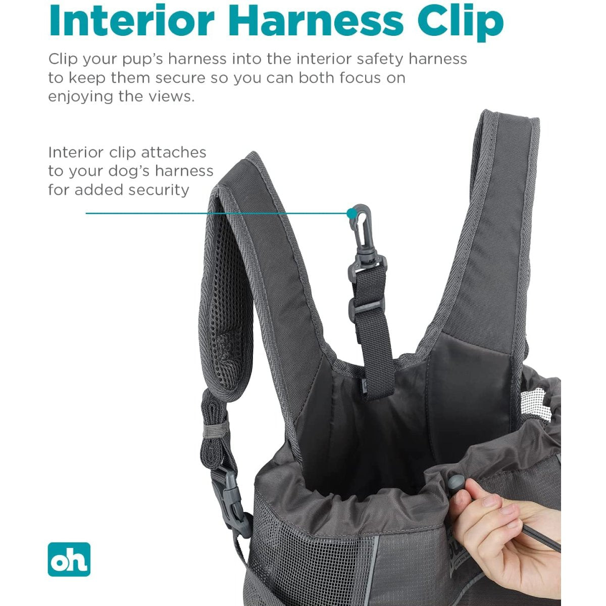 Outward Hound PupPak dog carrier interior safety tether designed to attach to a dog harness