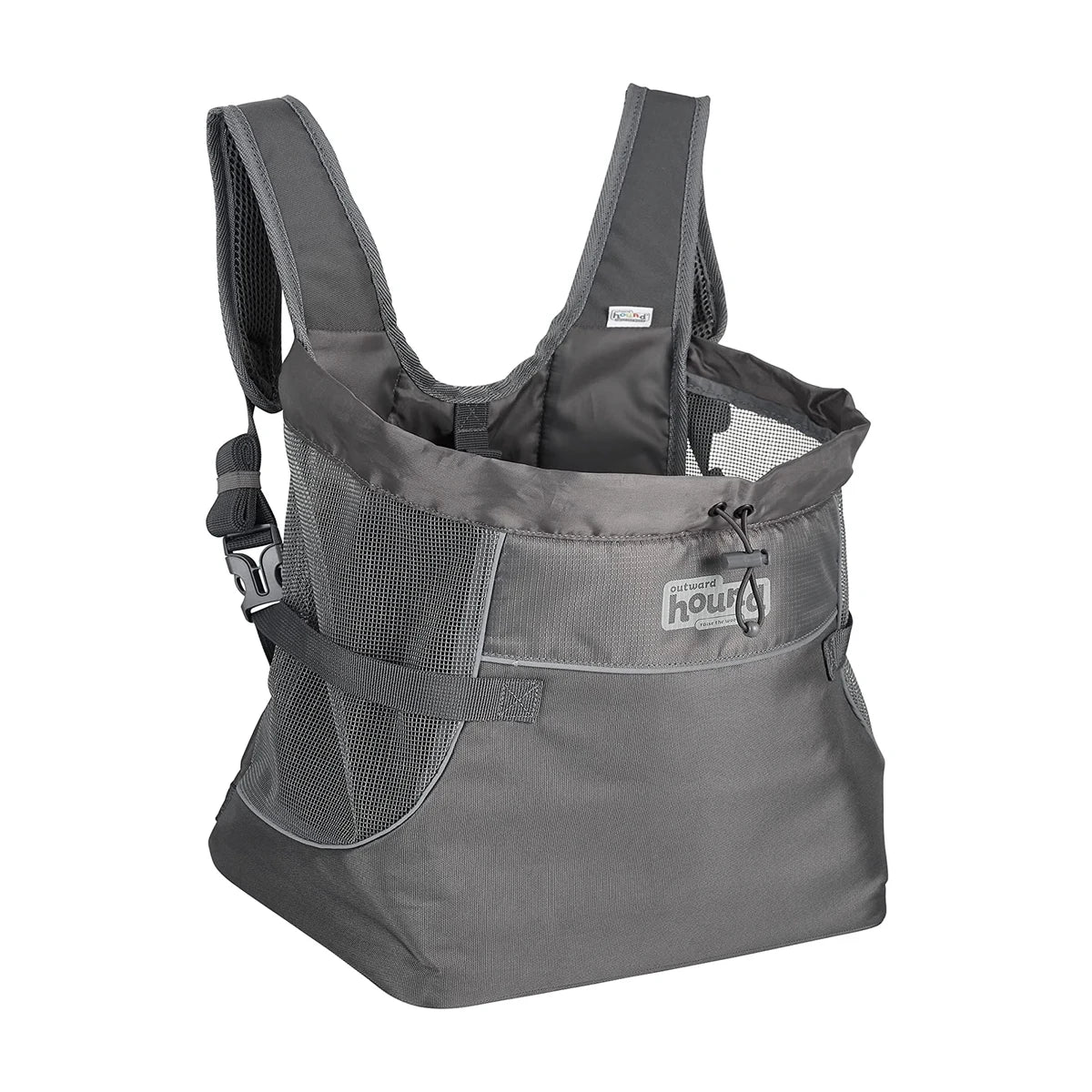 Outward Hound PupPak grey front dog carrier with padded straps, mesh panels and storage pockets