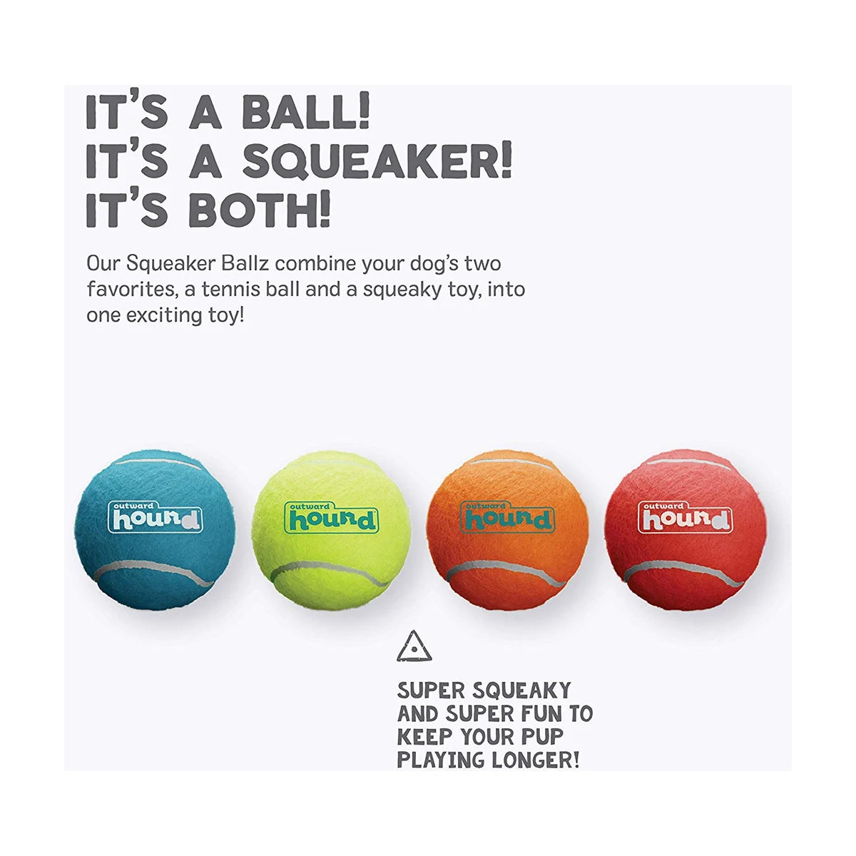 Outward Hound Squeaker Ballz Large squeaky dog fetch balls showing colourful tennis-style ball design