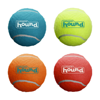 Outward Hound Squeaker Ballz Small 4 Pack with blue, green, orange and red squeaky dog fetch balls