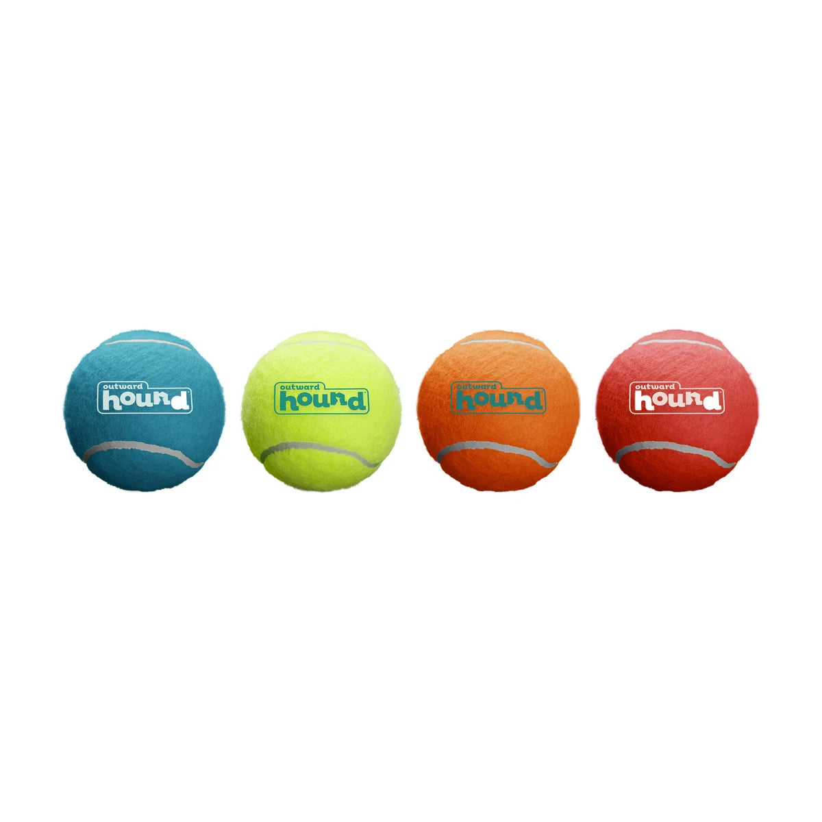 Four Outward Hound Squeaker Ballz Small dog fetch balls in blue, green, orange and red