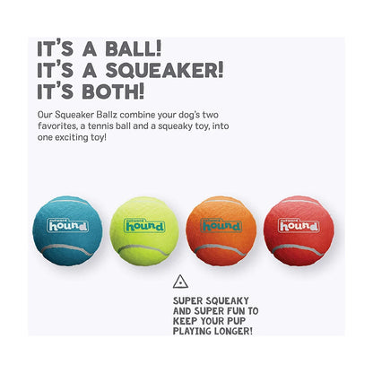 Outward Hound Squeaker Ballz colourful tennis-style dog fetch balls with built-in squeakers