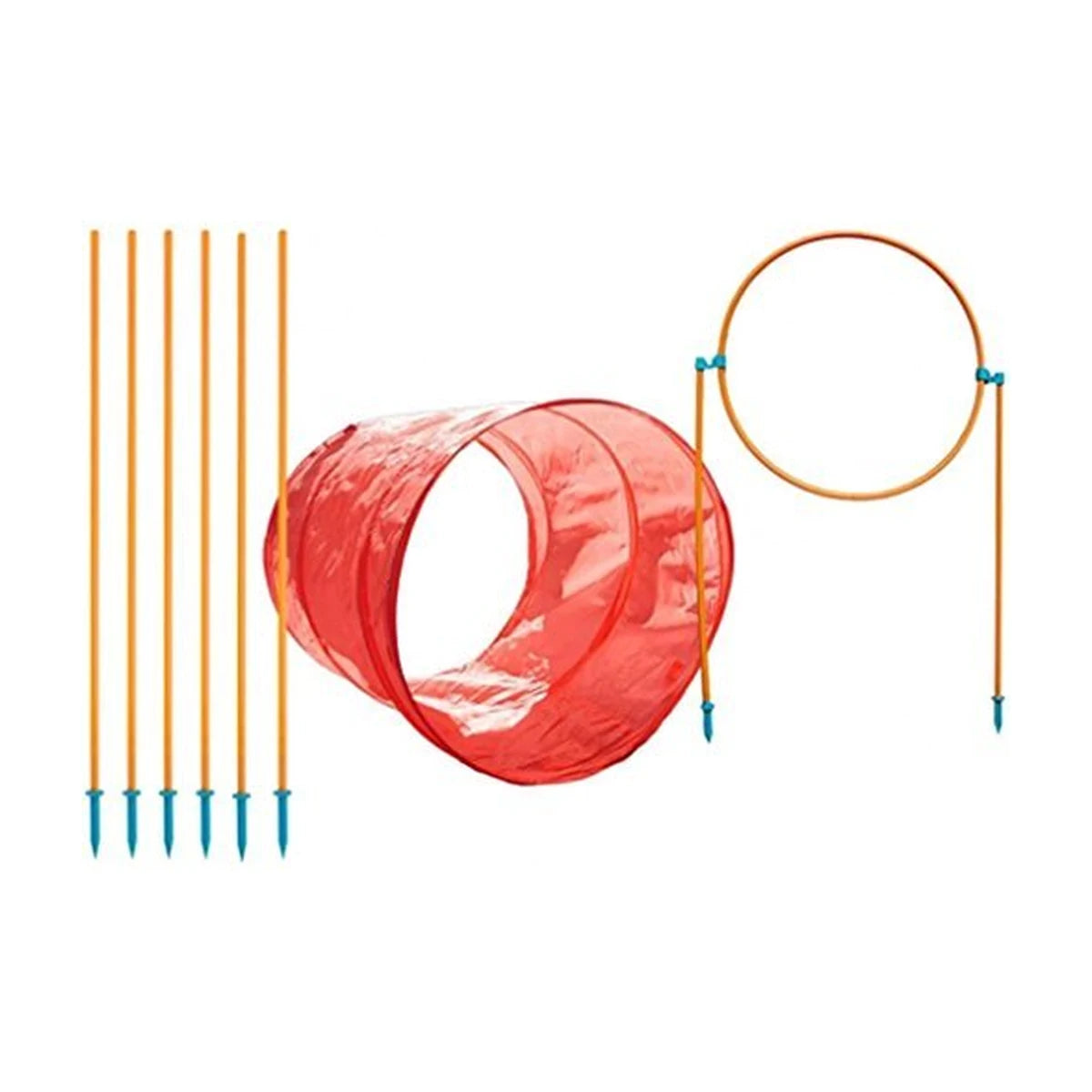 Outward Hound Zip & Zoom Outdoor Dog Agility Training Kit with tunnel, weave poles and jump hoop