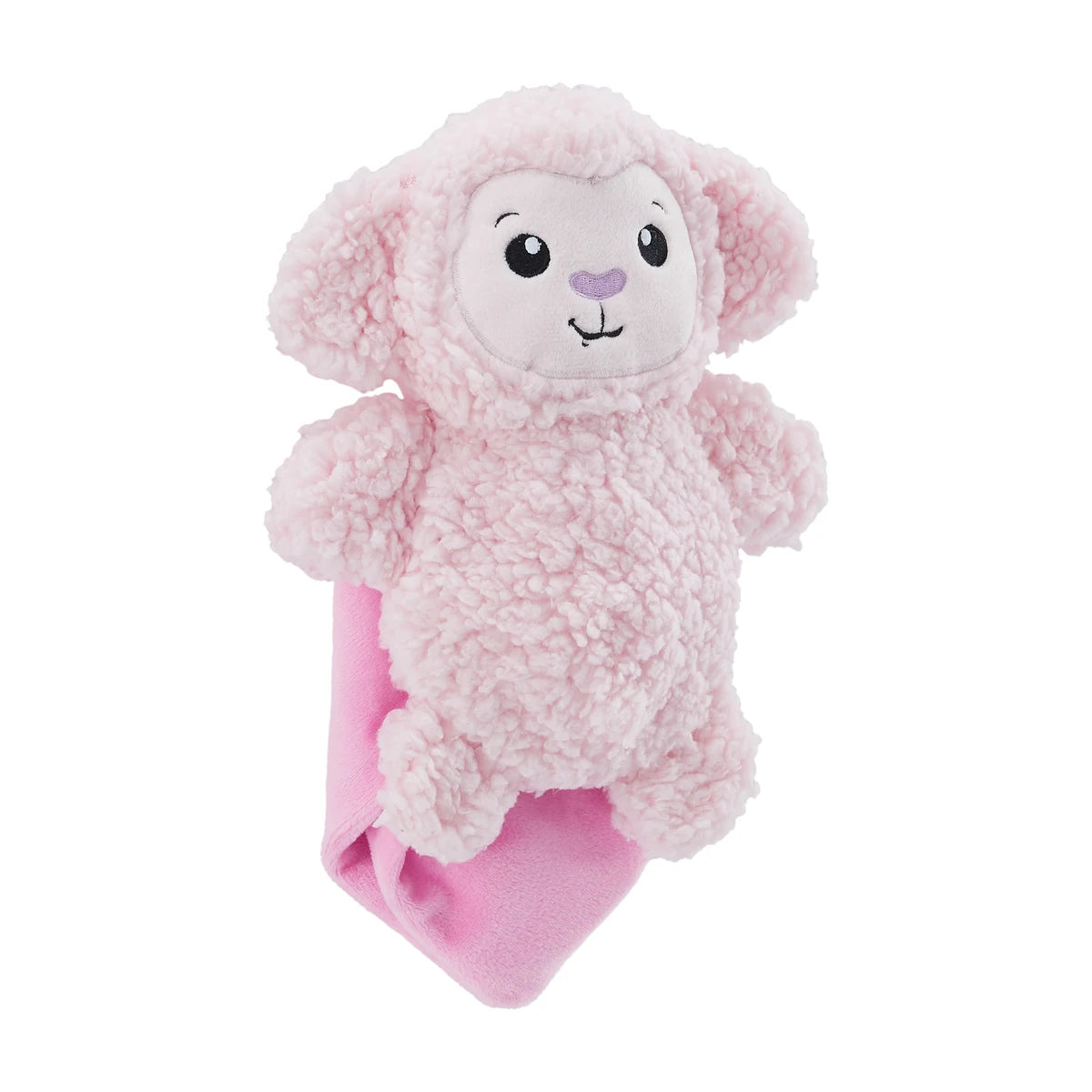 Outward Hound Blanket Buddies Lamb pink plush dog toy with squeaky blanket and treat hiding pouch