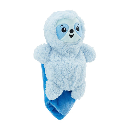 Outward Hound Blanket Buddies Sloth blue plush dog toy with soft blanket pouch for cuddles and play