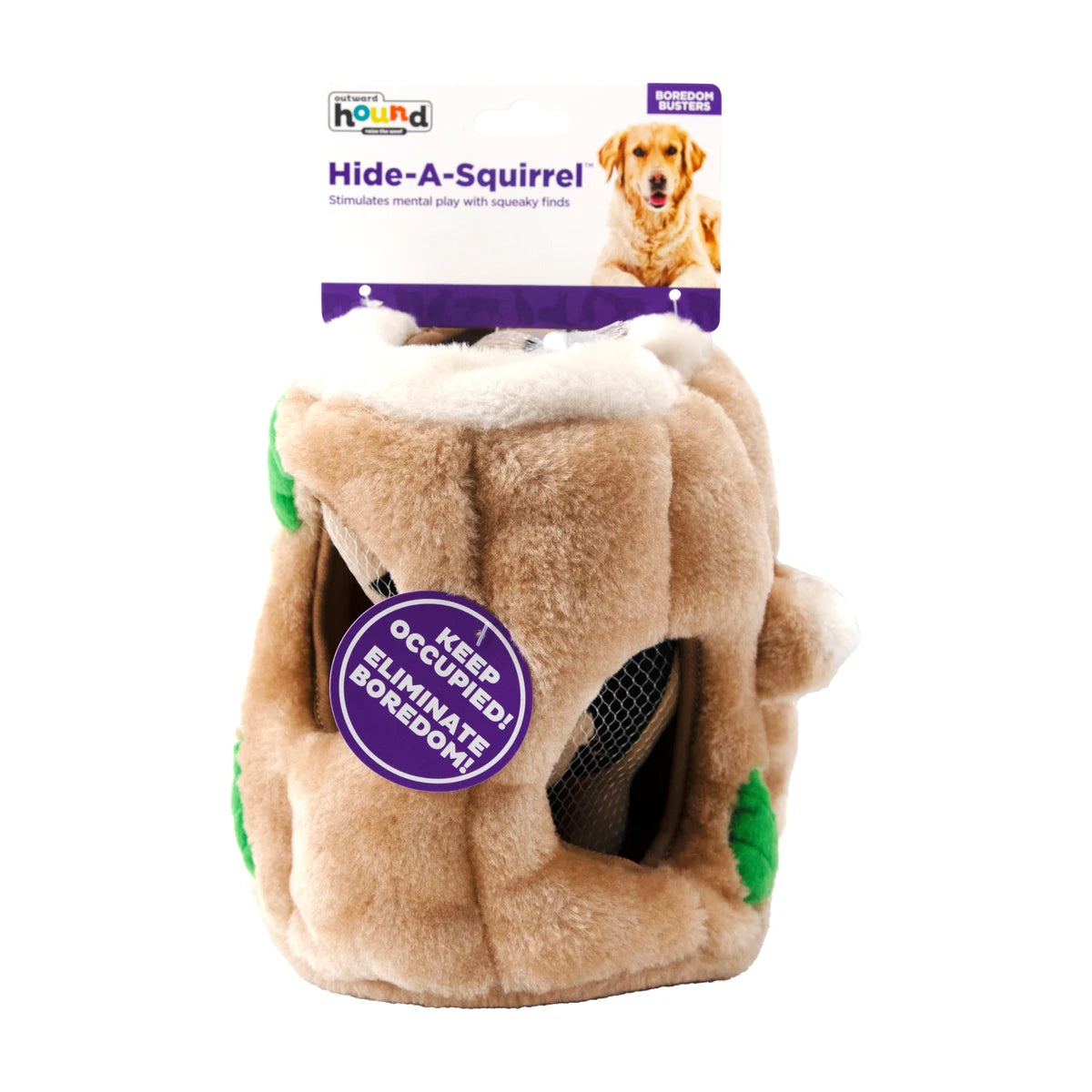 Outward Hound Hide-A-Squirrel Medium plush dog puzzle in packaging