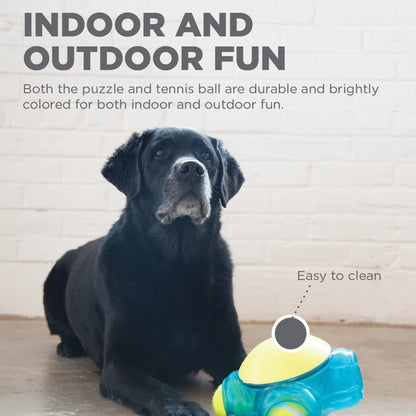 Outward Hound Tennis Maze Craze dog puzzle toy for indoor and outdoor supervised play with easy clean design.