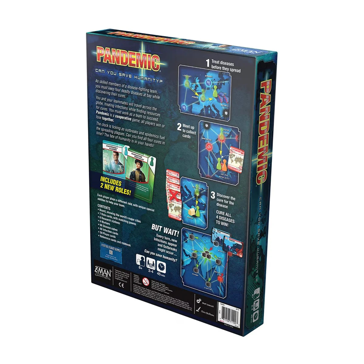 Pandemic board game box back showing gameplay overview