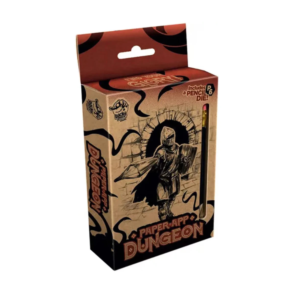 Paper App Dungeon pocket roll and write game box with Pencil Die for solo dungeon adventure