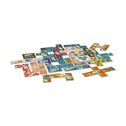Patchwork 10th Anniversary Edition quilt tiles and blue button pieces