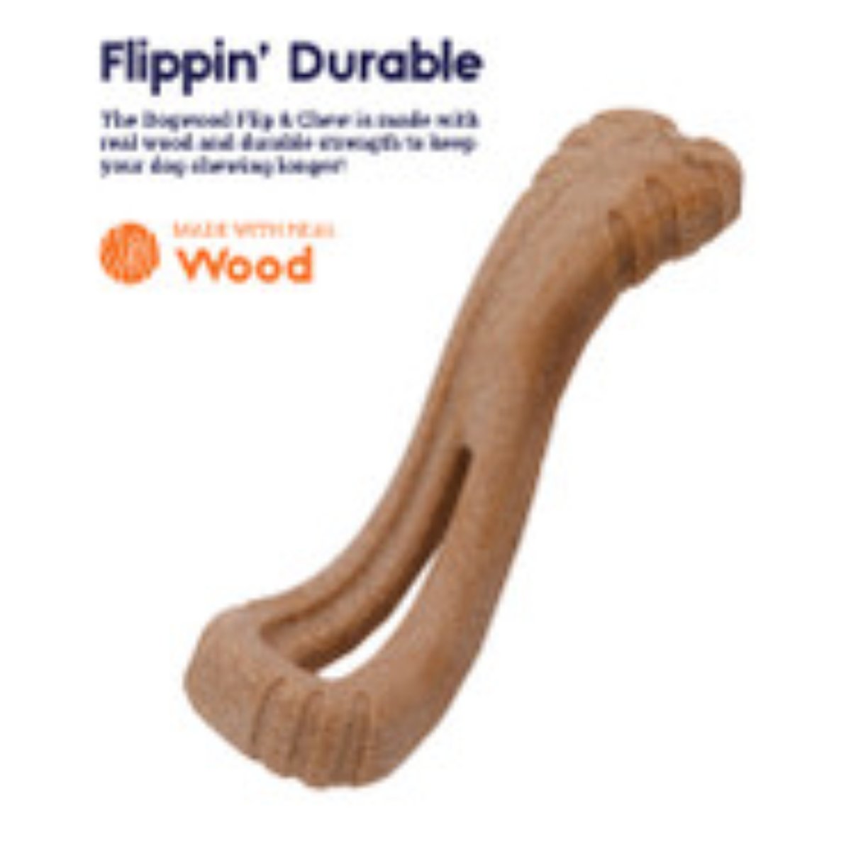 Petstages Dogwood Flip and Chew durable dog toy made with real wood
