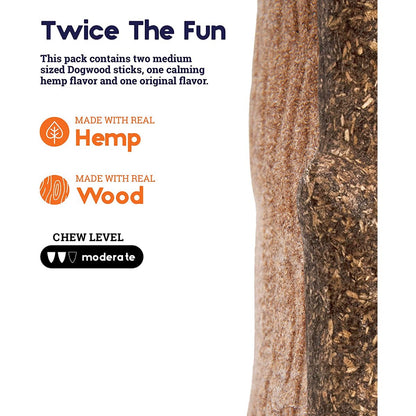 Petstages Dogwood medium original and calming hemp chews with moderate chew level