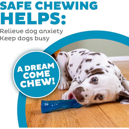 Puppy chewing the blue Petstages Dogwood softer TPE chew toy